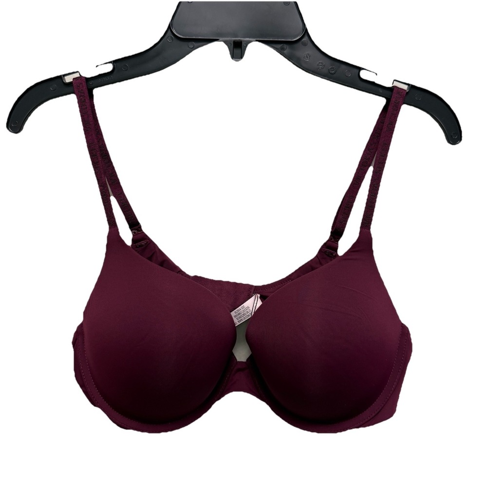 Victoria's Secret Push Up Bra 36B Burgundy Underwire T Shirt Full Coverage